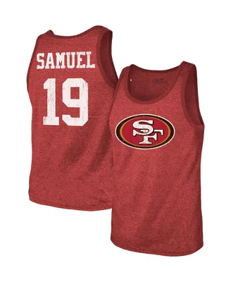 Men's Majestic Threads Deebo Samuel Scarlet San Francisco 49ers Player Name and Number Tri-Blend Tank Top