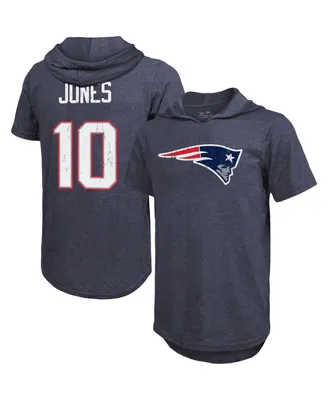 Men's Majestic Threads Mac Jones Navy New England Patriots Player Name and Number Tri-Blend Hoodie T-shirt