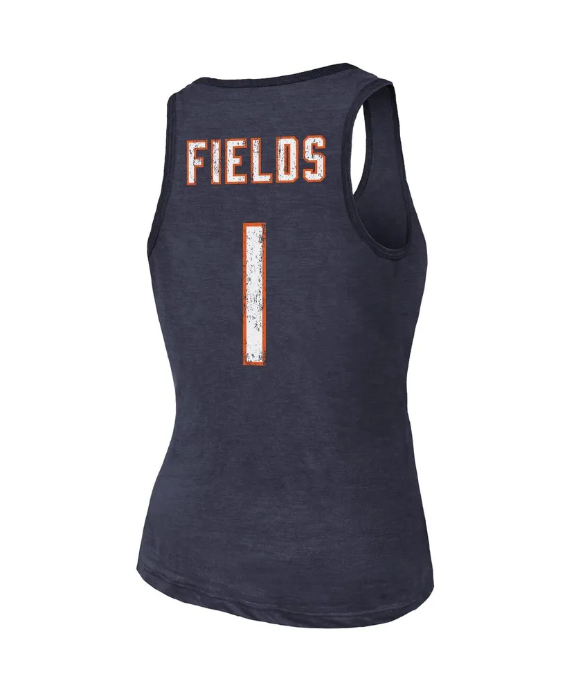 Women's Majestic Threads Justin Fields Navy Chicago Bears Player Name and Number Tri-Blend Tank Top