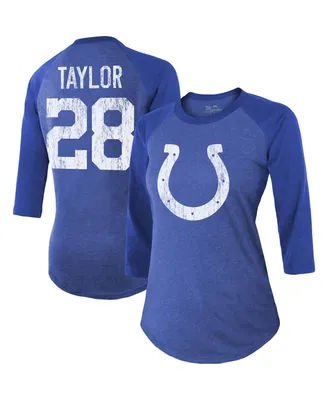 Women's Majestic Threads Jonathan Taylor Royal Indianapolis Colts Player Name and Number Raglan Tri-Blend 3/4-Sleeve T-shirt
