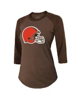 Women's Majestic Threads Deshaun Watson Brown Cleveland Browns Name & Number Raglan 3/4 Sleeve T-shirt