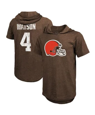 Men's Majestic Threads Deshaun Watson Brown Cleveland Browns Player Name & Number Short Sleeve Hoodie T-shirt