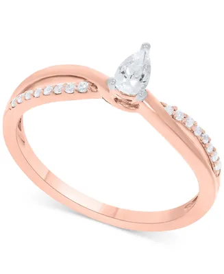 Diamond Pear-Cut Swirl Solitaire Engagement Ring (1/4 ct. tw) 14k Yellow or Rose Gold