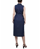 Ny Collection Petite Sleeveless Belted Chambray Midi Dress