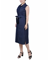 Ny Collection Petite Sleeveless Belted Chambray Midi Dress