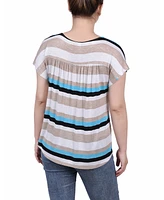 Ny Collection Petite Short Sleeve Striped V-neck Top