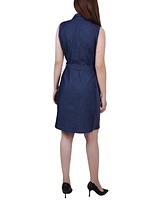 Ny Collection Petite Sleeveless Belted Denim Dress