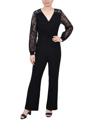 Ny Collection Petite Jumpsuit with Lace Sleeve