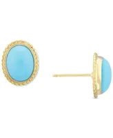 Genuine Sleeping Beauty Turquoise Stud Earrings in 14k Yellow Gold