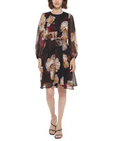 Calvin Klein Women's Floral Chiffon Long-Sleeve Dress