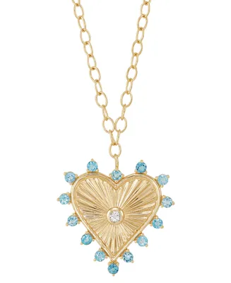 White Topaz (1/8 ct.tw.) and Swiss Blue Topaz (1 ct.tw.) 18" Heart Pendant Necklace in 14k Gold-Plated Sterling Silver