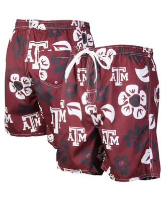 Men's Wes & Willy Maroon Texas A&M Aggies Floral Volley Logo Swim Trunks