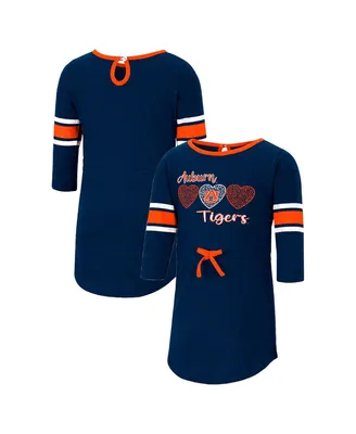 Toddler Girls Colosseum Heathered Navy Auburn Tigers Poppin Sleeve Stripe Dress