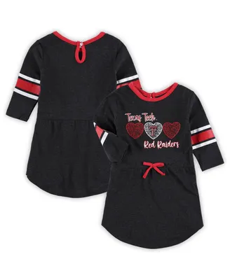 Toddler Girls Colosseum Heathered Black Texas Tech Red Raiders Poppin Sleeve Stripe Dress