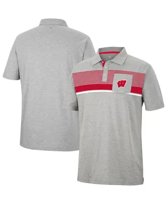 Men's Colosseum Heathered Gray Wisconsin Badgers Golfer Pocket Polo Shirt