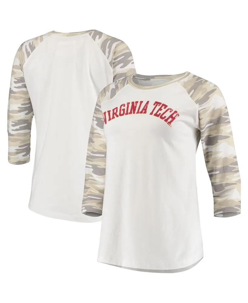 Women's White and Camo Virginia Tech Hokies Boyfriend Baseball Raglan 3/4 Sleeve T-shirt