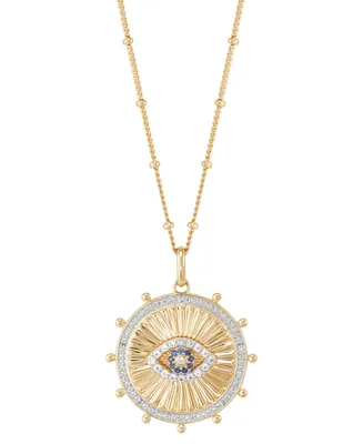Lab Grown White Sapphire (1/5 ct.tw.), Lab Grown Blue Sapphire (1/20 ct.tw.) and Diamond Accent 18" Circle Pendant Necklace in 14k Gold