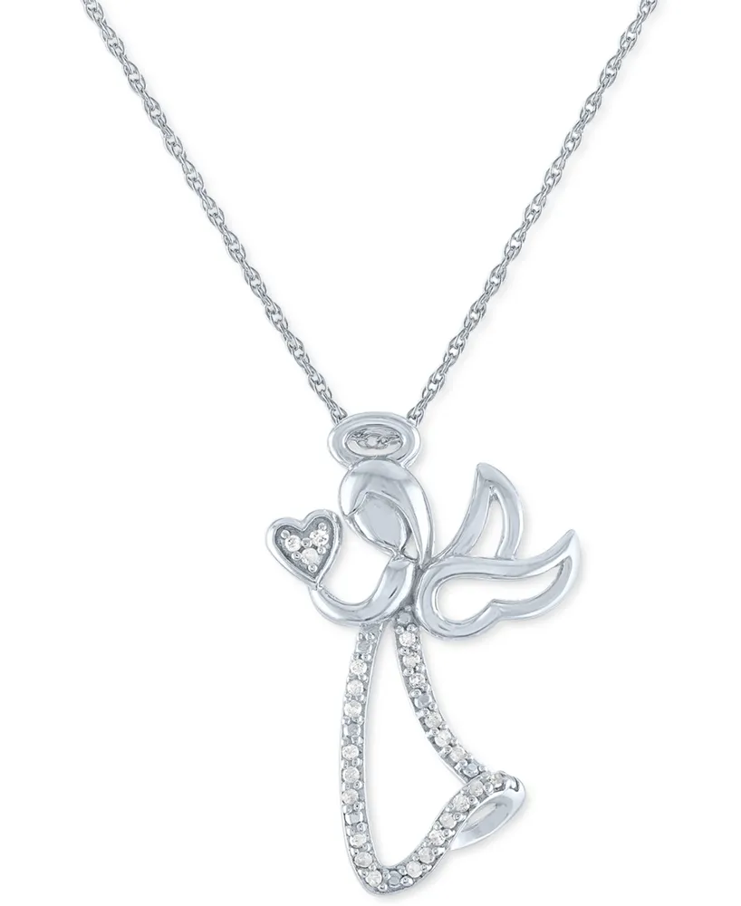 Diamond Angel Pendant Necklace (1/10 ct. t.w.) in Sterling Silver