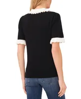 CeCe Women's Cotton Ruffle-Collar Short-Sleeve Top