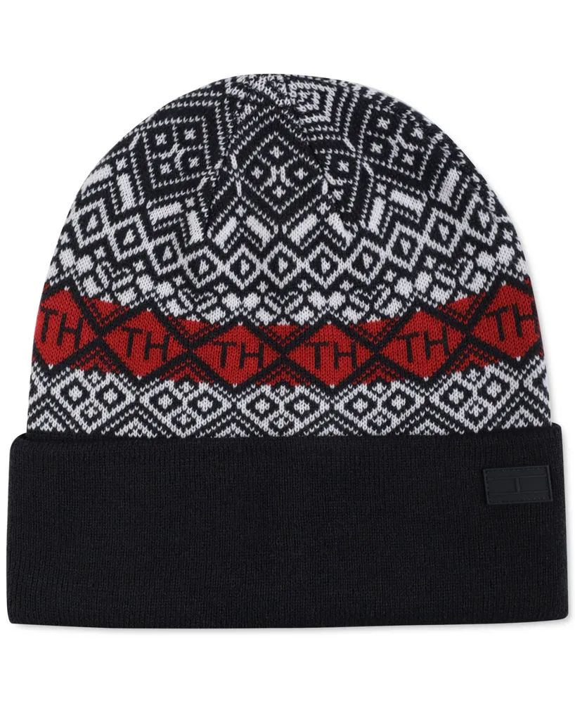 Tommy Hilfiger Men's Diamond Fair Isle Patterned Cuff Beanie Hat