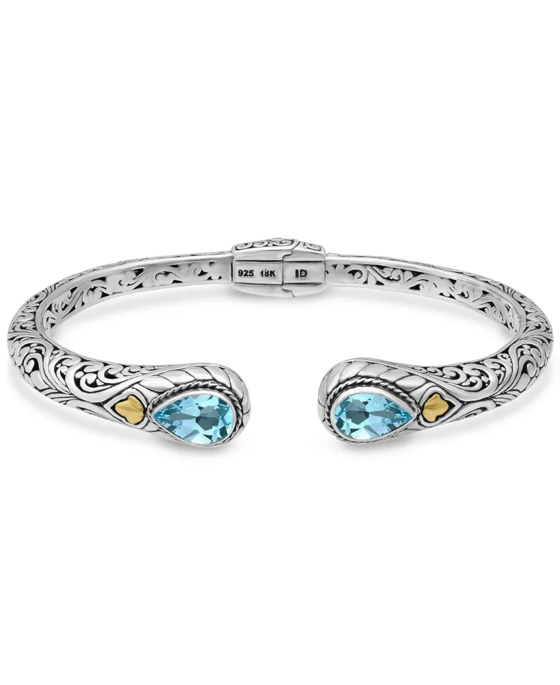 Devata Blue Topaz & Bali Cuff Bracelet in Sterling Silver and 18K Gold Accents