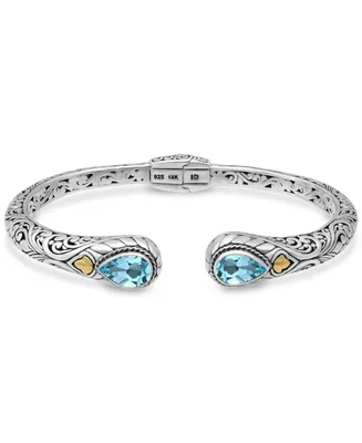 Devata Blue Topaz & Bali Cuff Bracelet in Sterling Silver and 18K Gold Accents