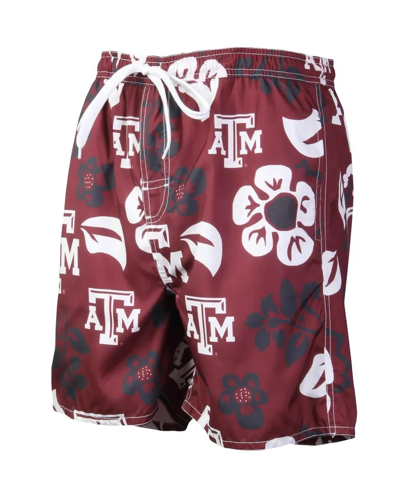 Men's Wes & Willy Maroon Texas A&M Aggies Floral Volley Logo Swim Trunks