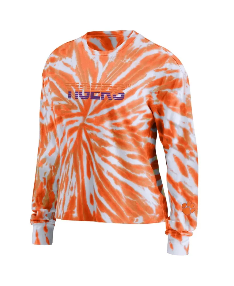 Women's Wear by Erin Andrews Orange Clemson Tigers Tie-Dye Long Sleeve T-shirt