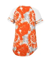 Women's Colosseum Orange, White Miami Hurricanes Annie Oversized Tie-Dye Raglan T-shirt