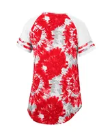 Women's Colosseum Red, White Wisconsin Badgers Annie Oversized Tie-Dye Raglan T-shirt