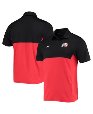 Men's Under Armour Black, Red Utah Utes 2022 Blocked Coaches Performance Polo Shirt