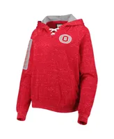 Women's Colosseum Scarlet Ohio State Buckeyes The Devil Speckle Lace-Placket Raglan Pullover Hoodie