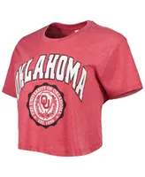 Women's Pressbox Crimson Oklahoma Sooners Edith Vintage-Like Burnout Crop T-shirt