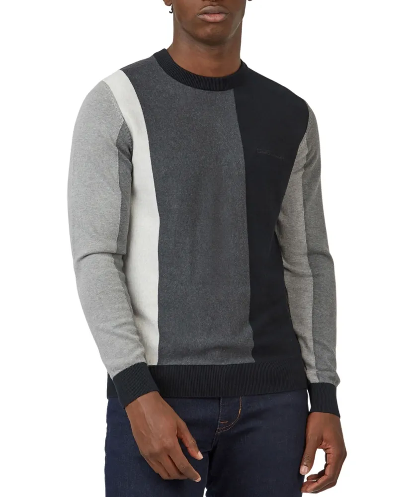 Ben Sherman Men's Knitted Vertically-Striped Long-Sleeve Crewneck Sweater