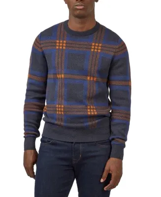 Ben Sherman Men's Jacquard Check Pullover Crewneck Embroidered Sweater