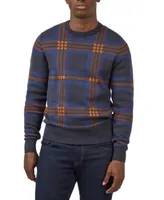 Ben Sherman Men's Jacquard Check Pullover Crewneck Embroidered Sweater