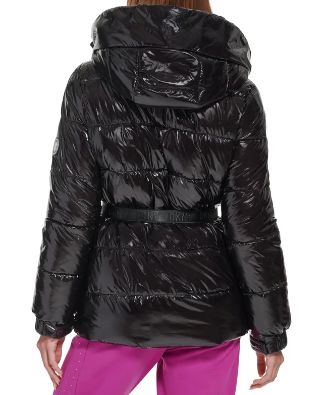 DKNY Women's Sport High Shine Hooded Puffer Jacket