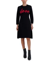 Robbie Bee Petite Crewneck Long-Sleeve Love A-Line Dress