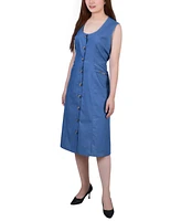 Ny Collection Women's Sleeveless Belted Chambray Dress