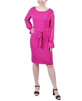 Ny Collection Women's Long Chiffon-Sleeve Knit Dress