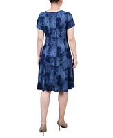 Ny Collection Women's Short Sleeve Jacquard Knit Seamed Dress