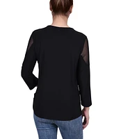 Ny Collection Women's Long Sleeve Top with Mesh Insets