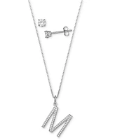Giani Bernini 2-Pc. Set Cubic Zirconia Initial Pendant Necklace & Solitaire Stud Earrings in Sterling Silver, Created for Macy's