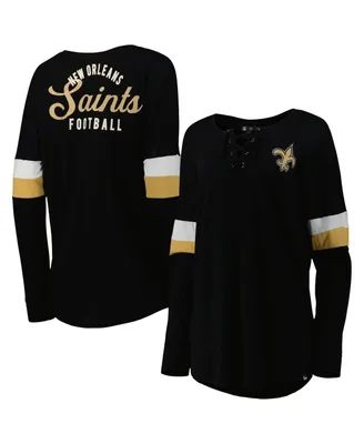Women's New Era Black New Orleans Saints Athletic Varsity Lace-Up Long Sleeve T-shirt
