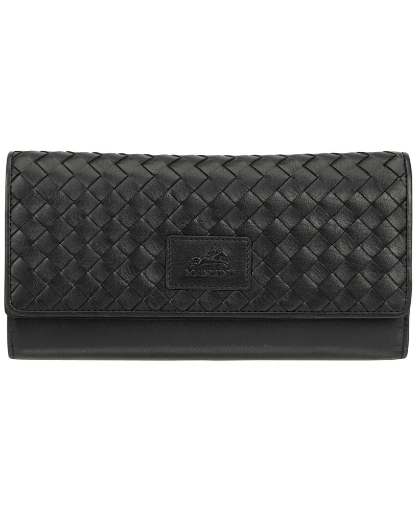 Mancini Women's Basket Weave Collection Rfid Secure Quadruple Fold Wallet