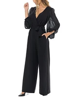 Donna Ricco Women's Surplice-Neck Balloon-Sleeve Jumpsuit