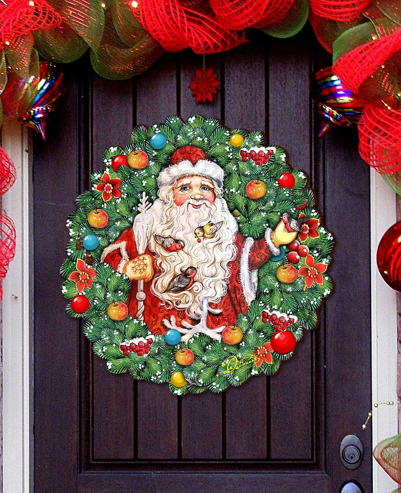 Designocracy Santa Wreath with Birds Holiday Door Decor