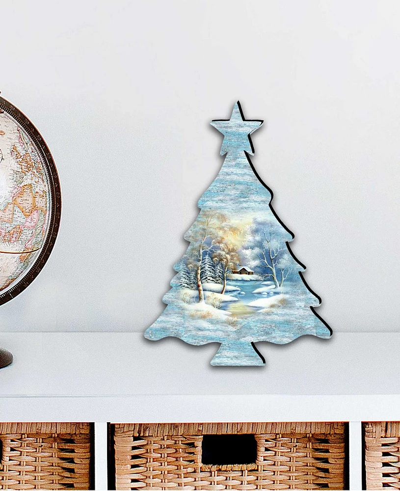 Designocracy Scenic Winter Tree Wooden Decor