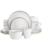 Elama Alejandro 16 Piece Stoneware Dinnerware Set, Service for 4 - Matte White with Gold