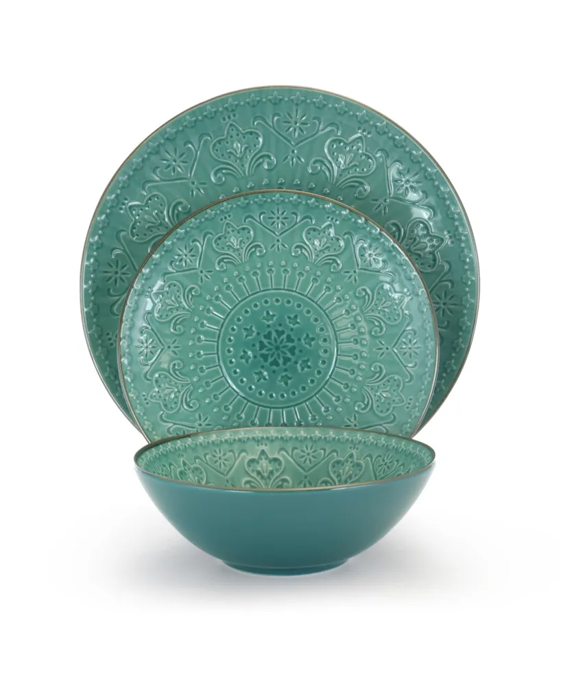 Elama Reactive Glaze Mozaic 16 Piece Luxurious Stoneware Dinnerware Set, Service for 4